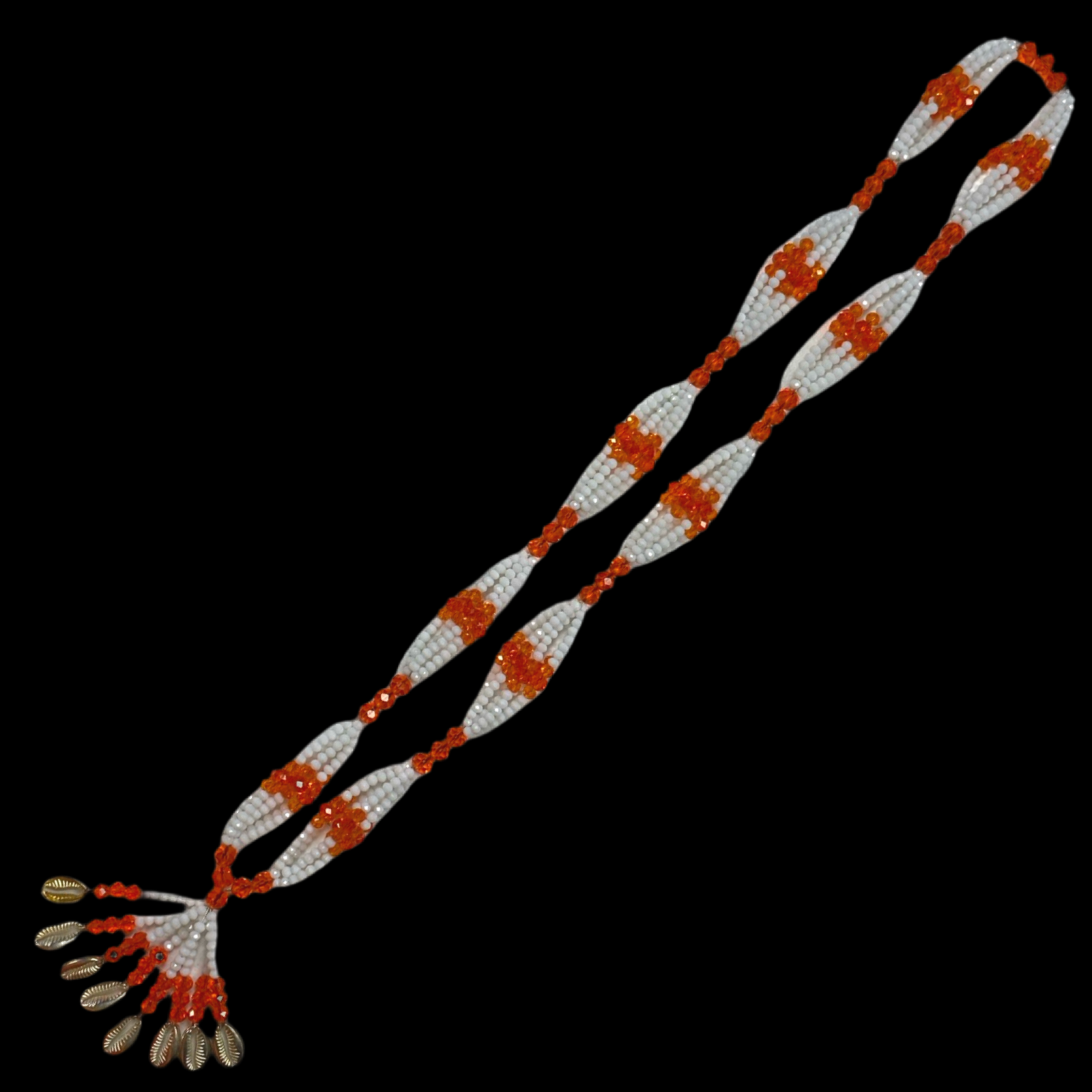 Gala de Obatalá Oshagriñá hecha a mano – Cuentas de vidrio blanco y naranja para Iyawó