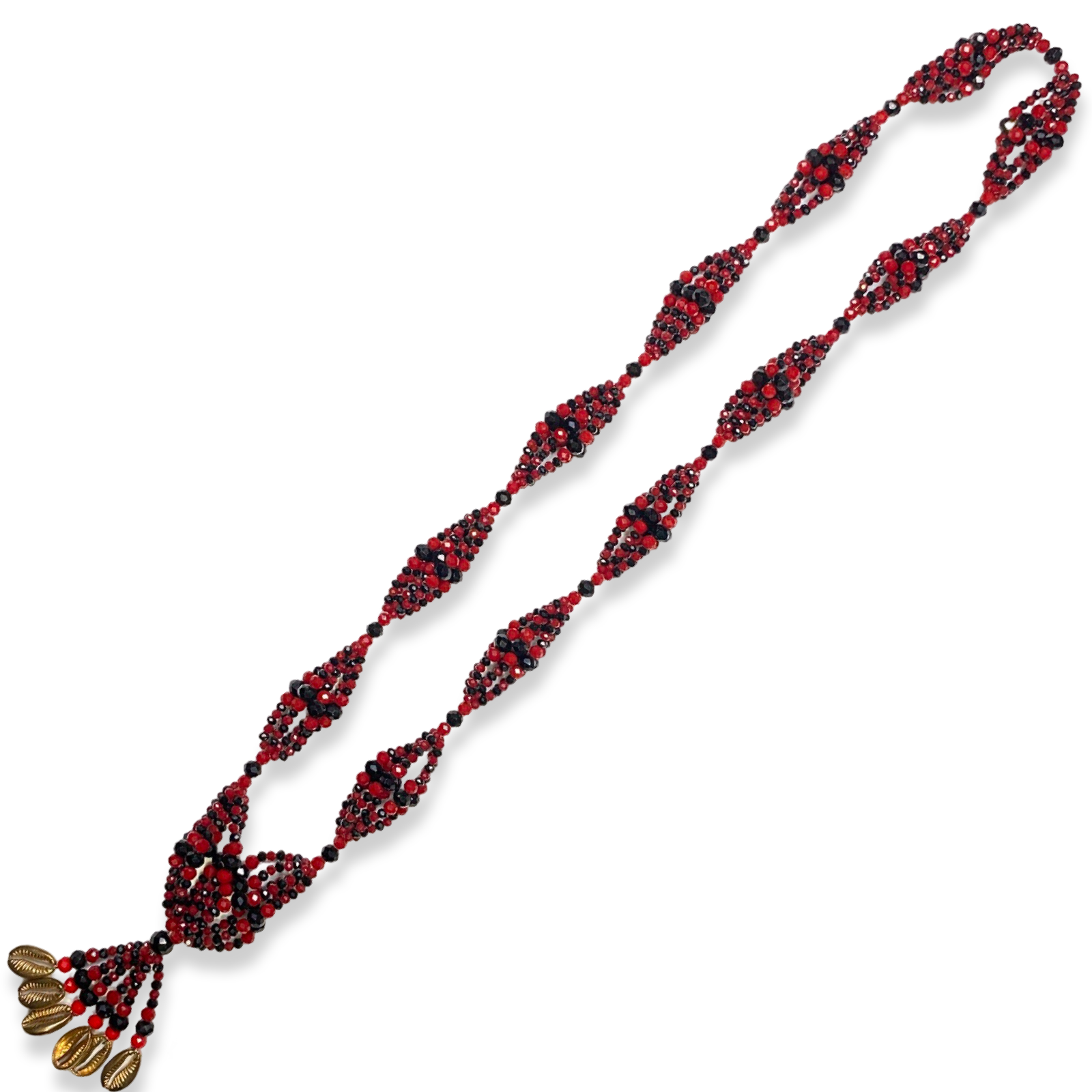 Handmade Gala de Eleguá - Red and Black Yoruba Santería Orisha Mazo Necklace - SanteriaGuide
