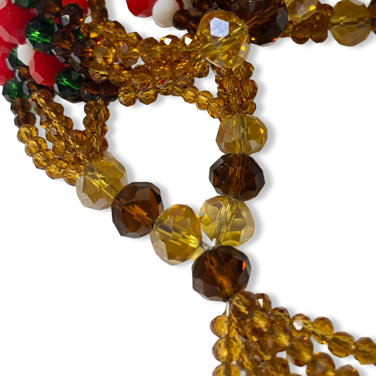 Handmade Gala de Oshún Ibu Akuaro Mazo de Gala – Gold, Amber, Red, Green, and White Glass Beads for Iyawó - SanteriaGuide