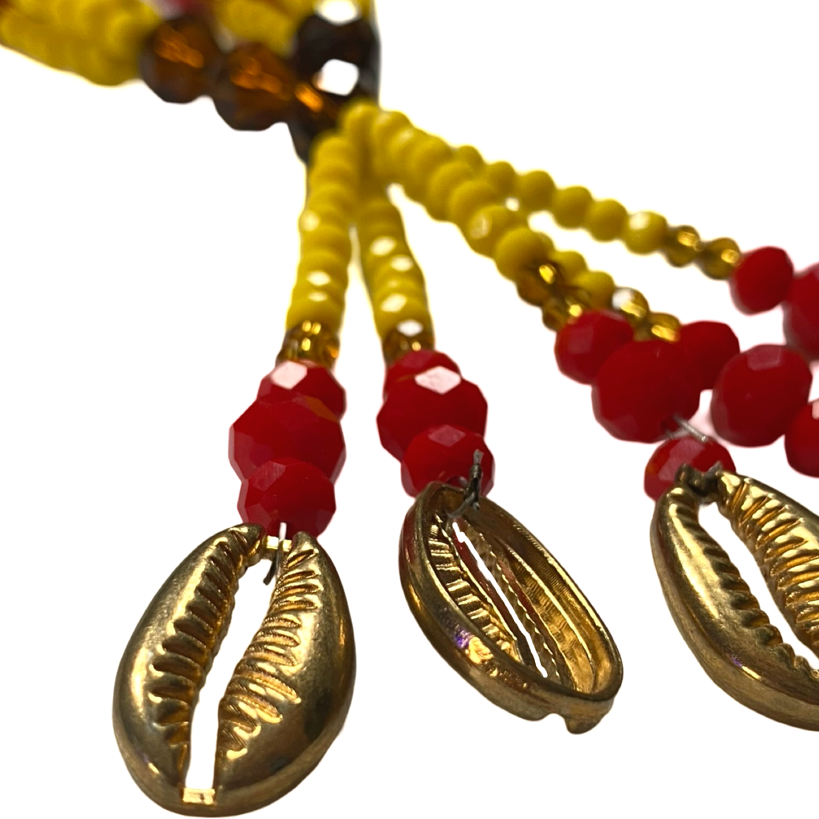 Handmade Gala de Oshún Ibu Ana - Amber, Yellow, Honey, and Red Yoruba Santería Orisha Mazo Necklace - SanteriaGuide