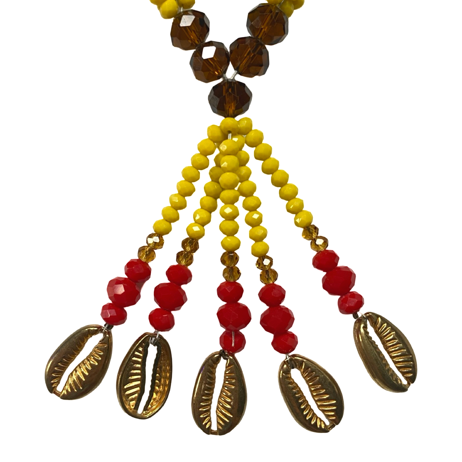 Handmade Gala de Oshún Ibu Ana - Amber, Yellow, Honey, and Red Yoruba Santería Orisha Mazo Necklace - SanteriaGuide