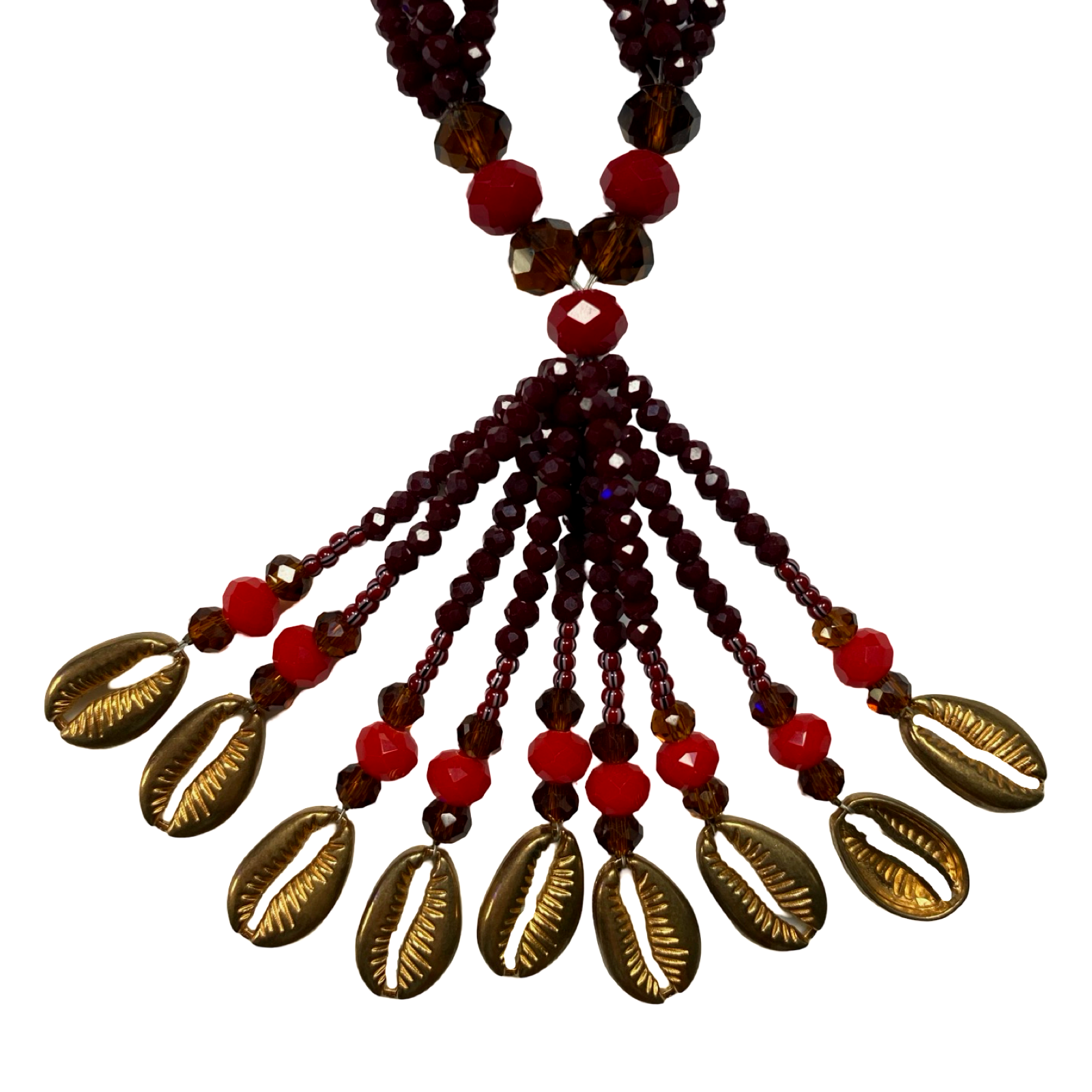 Handmade Gala de Oyá - Garnet and Red Yoruba Santería Orisha Mazo Necklace - SanteriaGuide