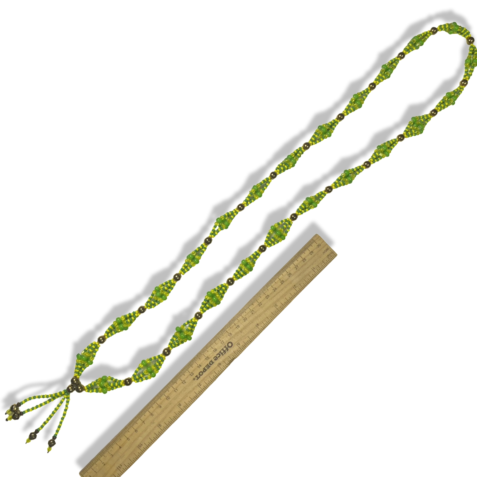 Handmade Collar de Gala de Orunmila - Green & Yellow with Gold Accents Yoruba Santeria Orisha Mazo Necklace - SanteriaGuide