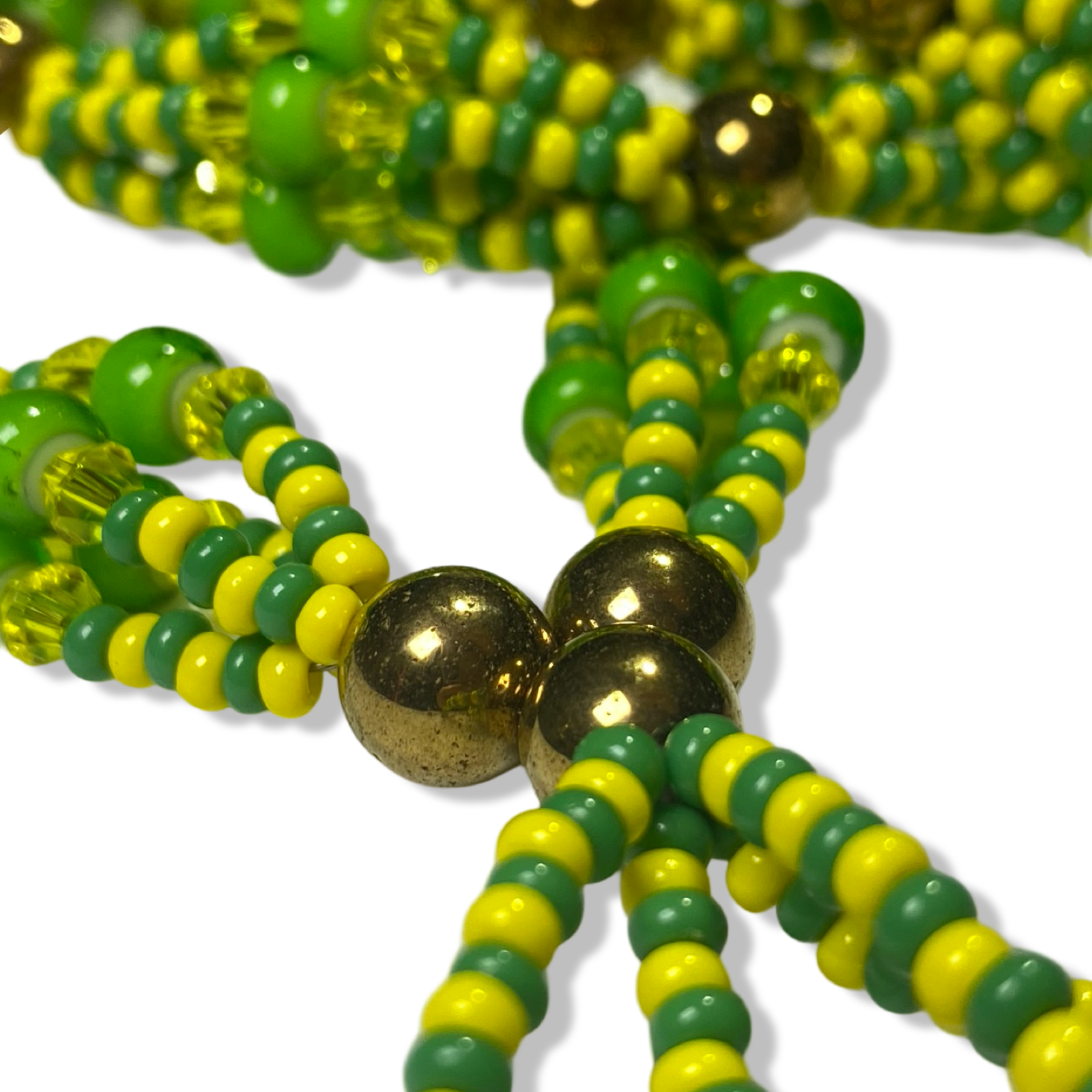 Handmade Collar de Gala de Orunmila - Green & Yellow with Gold Accents Yoruba Santeria Orisha Mazo Necklace - SanteriaGuide