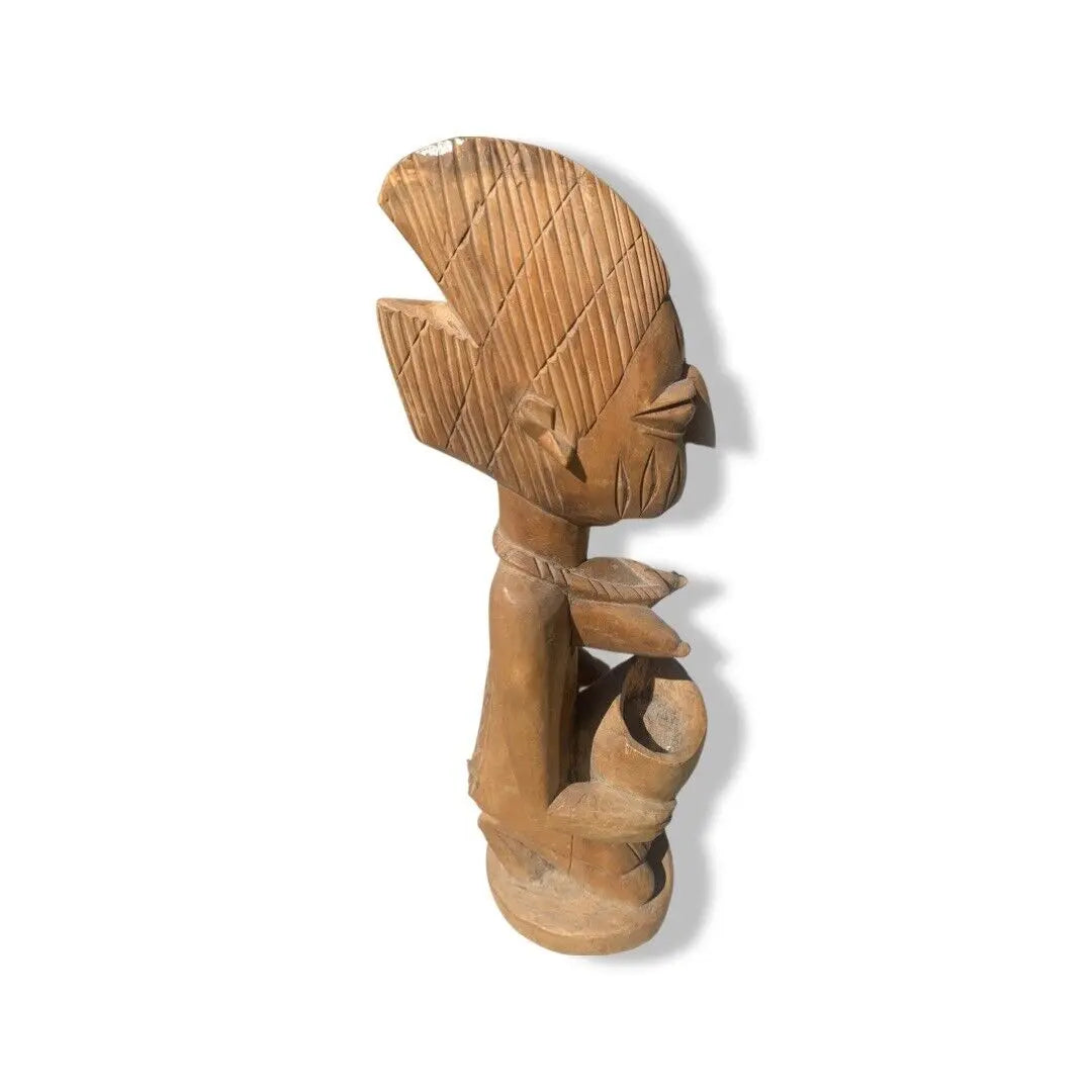 Hand-Carved Yoruba Bowl Statue - Wooden Ritual Offering & Spiritual Decor Santería Orisha - SanteriaGuide