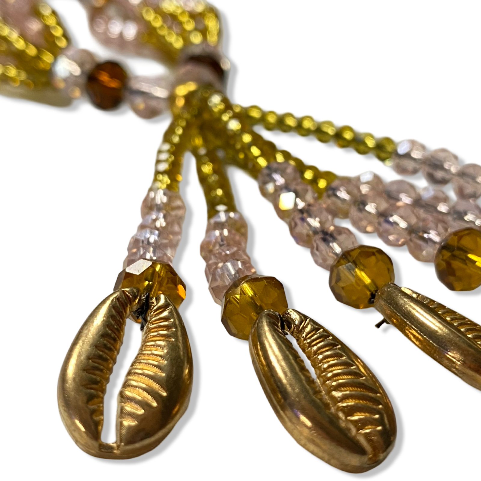 Handmade Gala de Obba - Pink, Gold & Amber Beaded Yoruba Santeria Orisha Necklace - SanteriaGuide