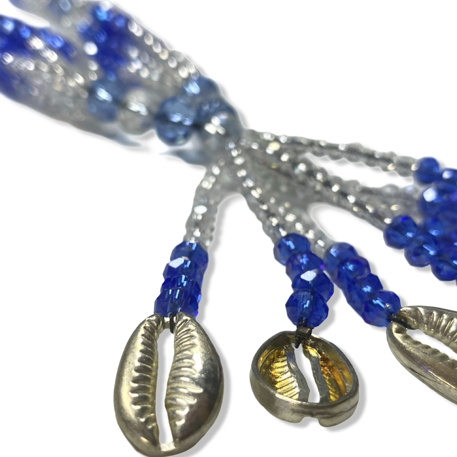 Handmade Gala de Yemayá Asesú - Clear, Blue, and Silver Shells Yoruba Santería Orisha Mazo Necklace - SanteriaGuide