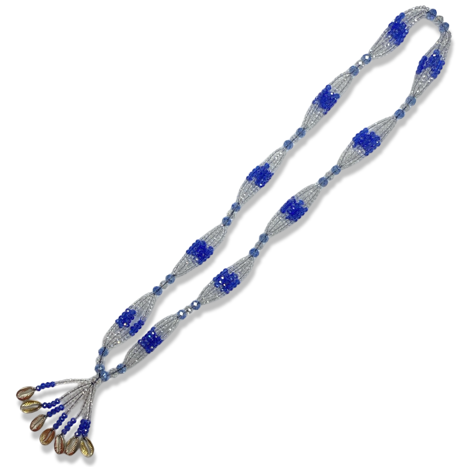 Handmade Gala de Yemayá Asesú - Clear, Blue, and Silver Shells Yoruba Santería Orisha Mazo Necklace - SanteriaGuide