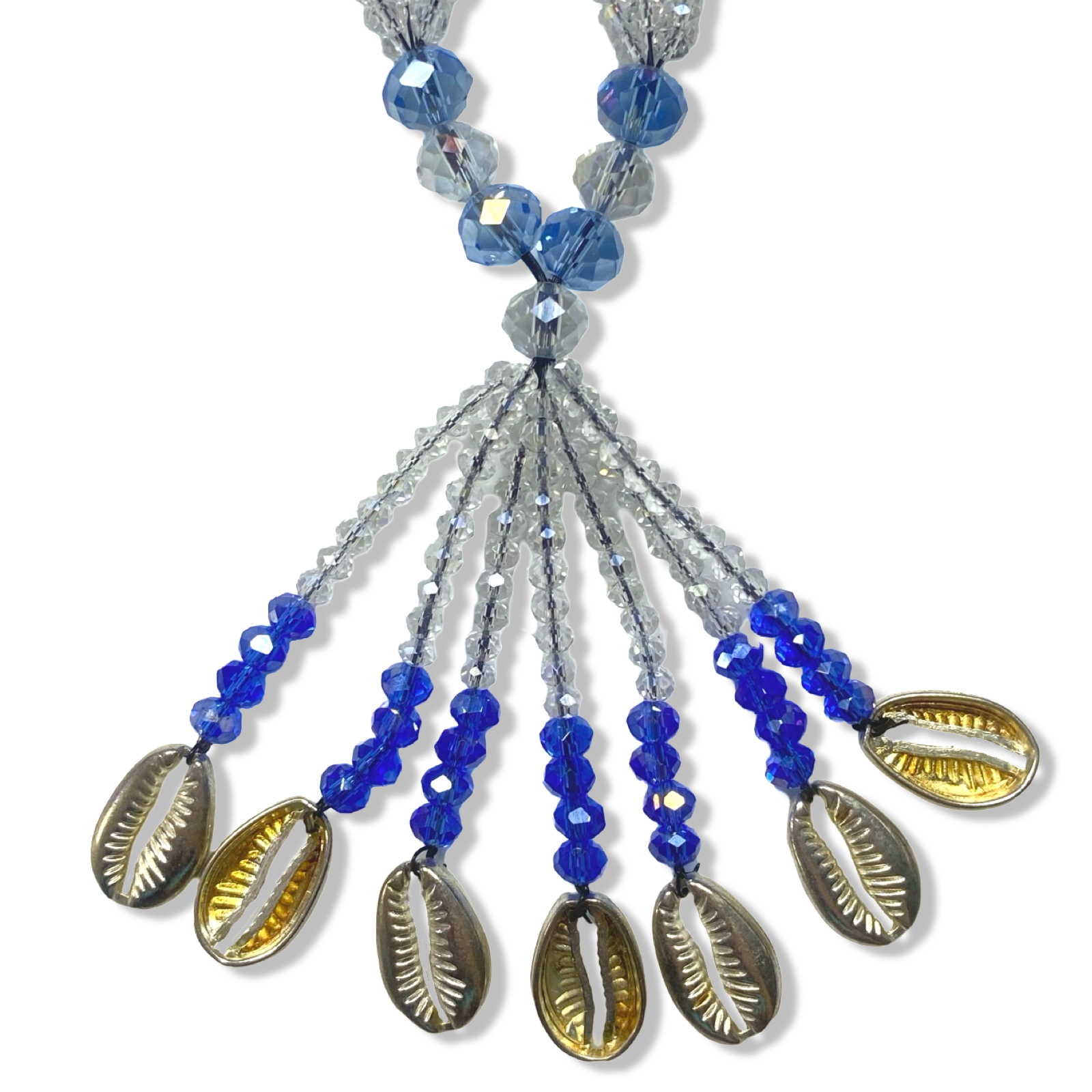 Handmade Gala de Yemayá Asesú - Clear, Blue, and Silver Shells Yoruba Santería Orisha Mazo Necklace - SanteriaGuide
