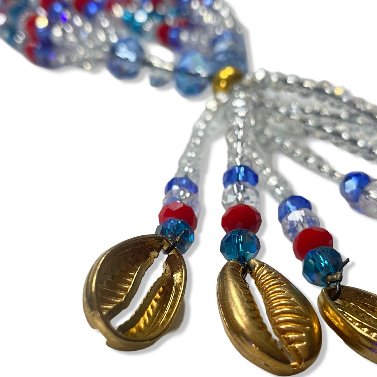 Handmade Gala de Yemayá Ashabá - Clear, Blue, Red, and Light Blue Beads Yoruba Santería Orisha Mazo Necklace - SanteriaGuide