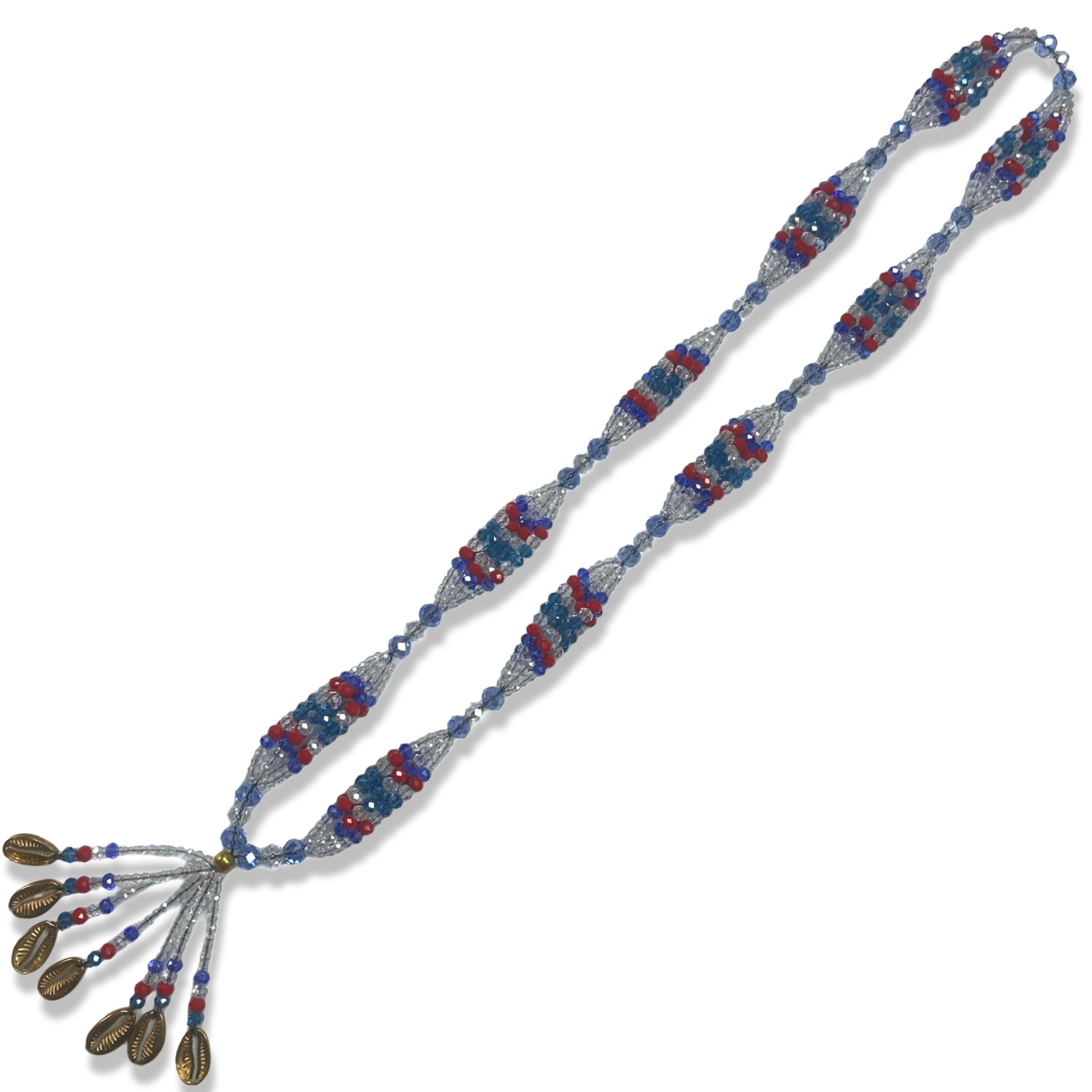 Handmade Gala de Yemayá Ashabá - Clear, Blue, Red, and Light Blue Beads Yoruba Santería Orisha Mazo Necklace - SanteriaGuide