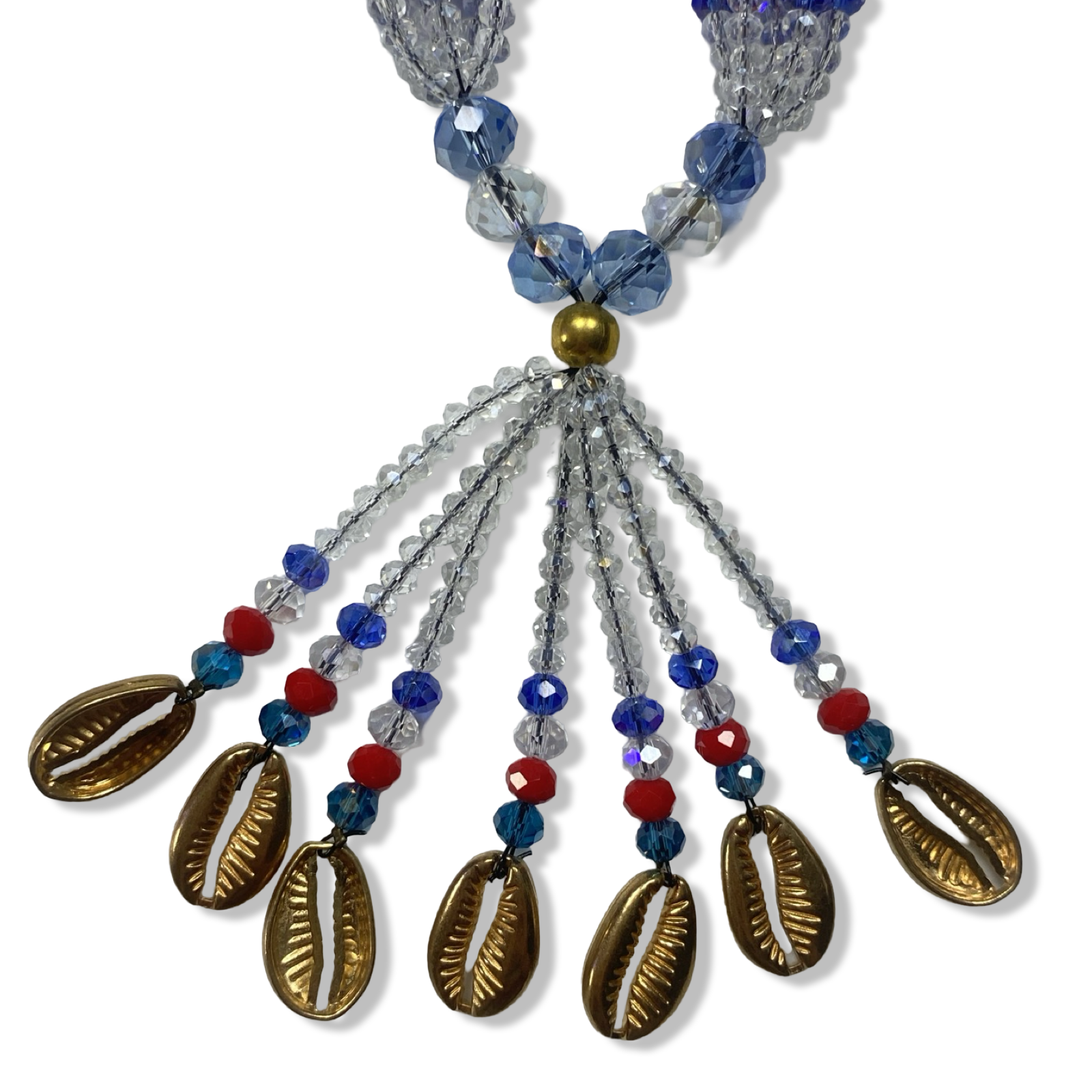 Handmade Gala de Yemayá Ashabá - Clear, Blue, Red, and Light Blue Beads Yoruba Santería Orisha Mazo Necklace - SanteriaGuide