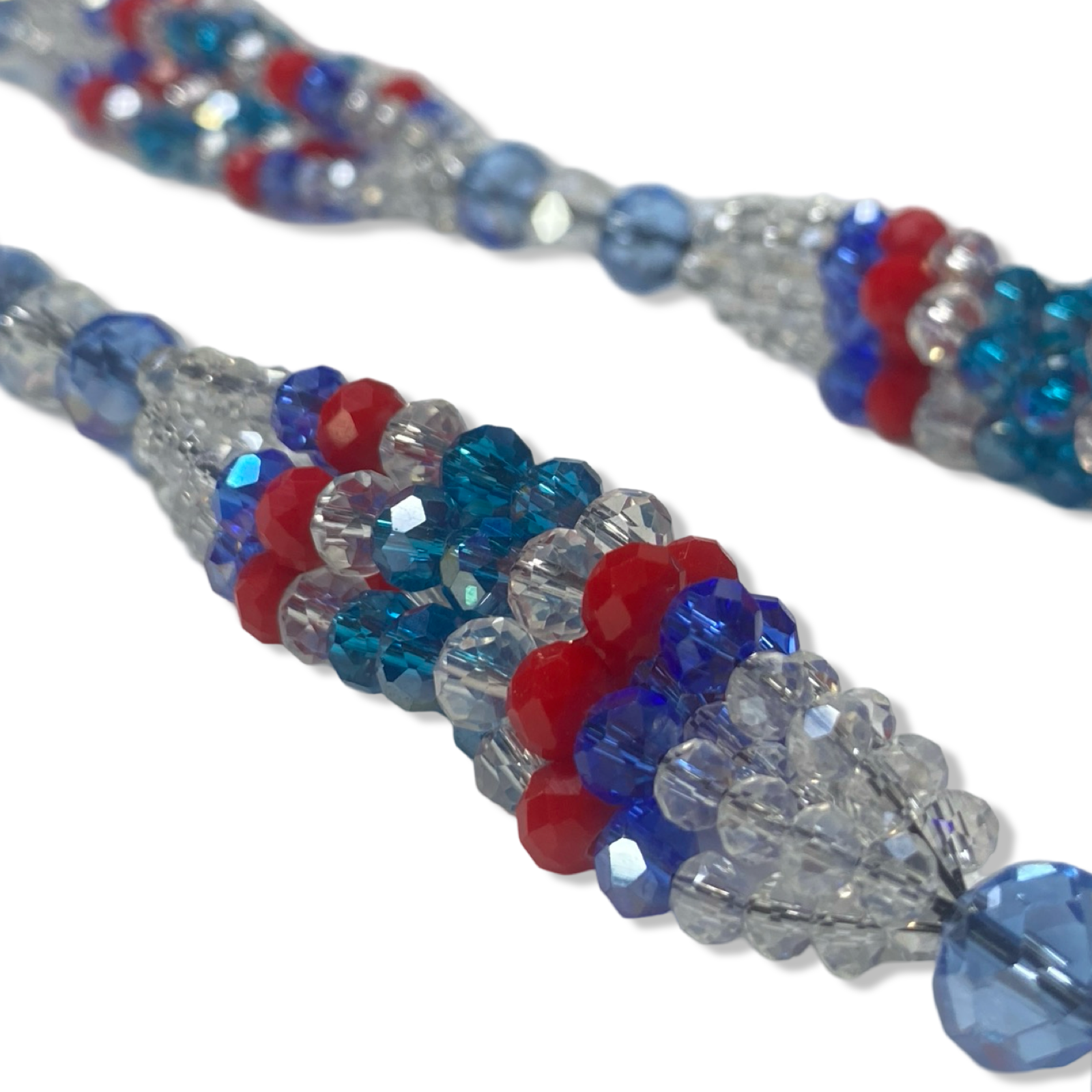 Handmade Gala de Yemayá Ashabá - Clear, Blue, Red, and Light Blue Beads Yoruba Santería Orisha Mazo Necklace - SanteriaGuide