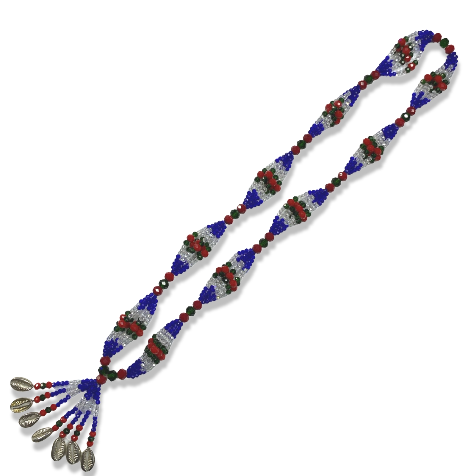 Handmade Gala de Yemayá Mayelewó - Blue, Clear, Green, and Red Beads Yoruba Santería Orisha Mazo Necklace - SanteriaGuide