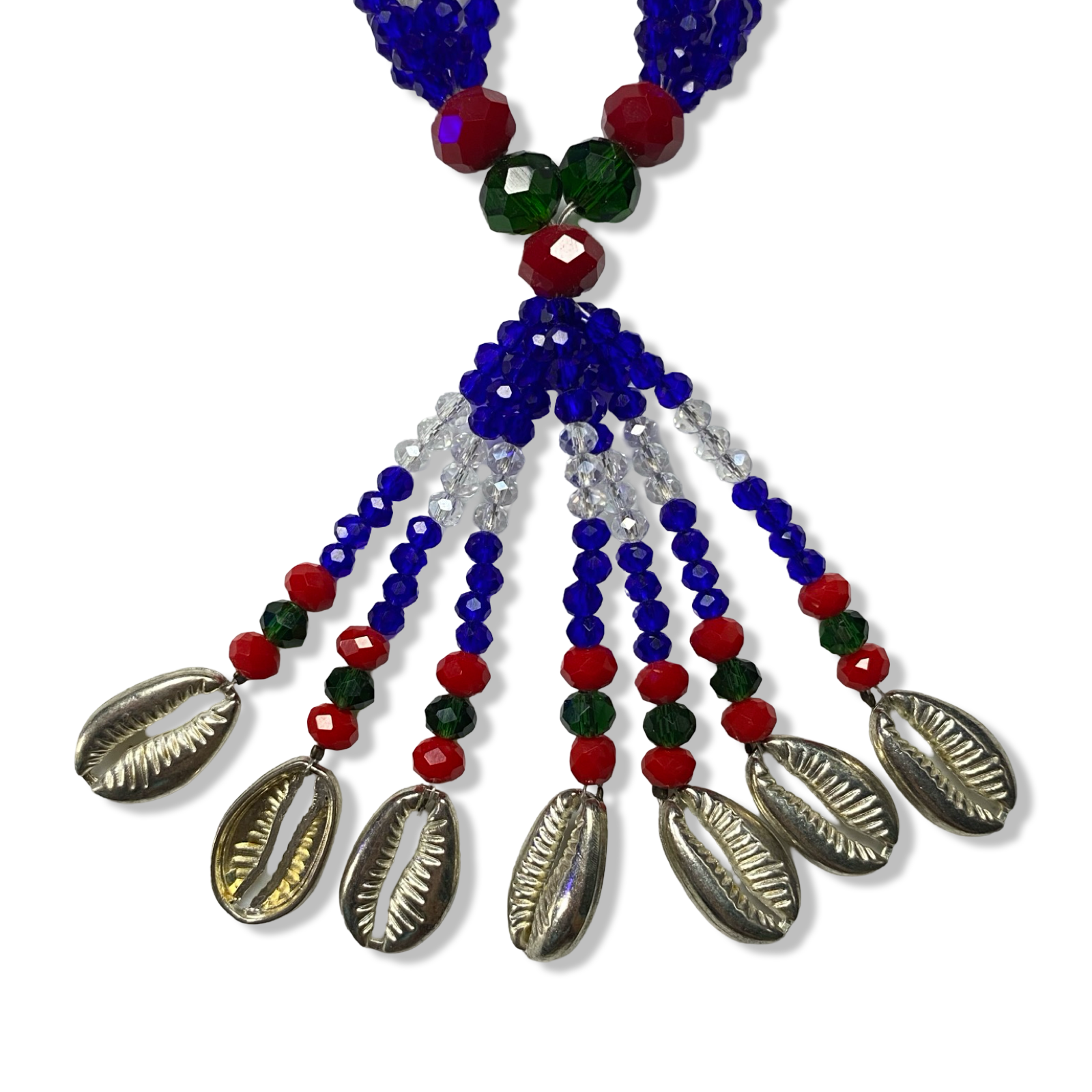 Handmade Gala de Yemayá Mayelewó - Blue, Clear, Green, and Red Beads Yoruba Santería Orisha Mazo Necklace - SanteriaGuide