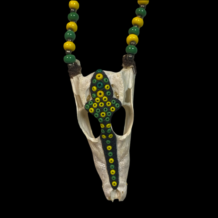 Orula Eleke Necklace – Green & Yellow Beads with Crocodile Pendant