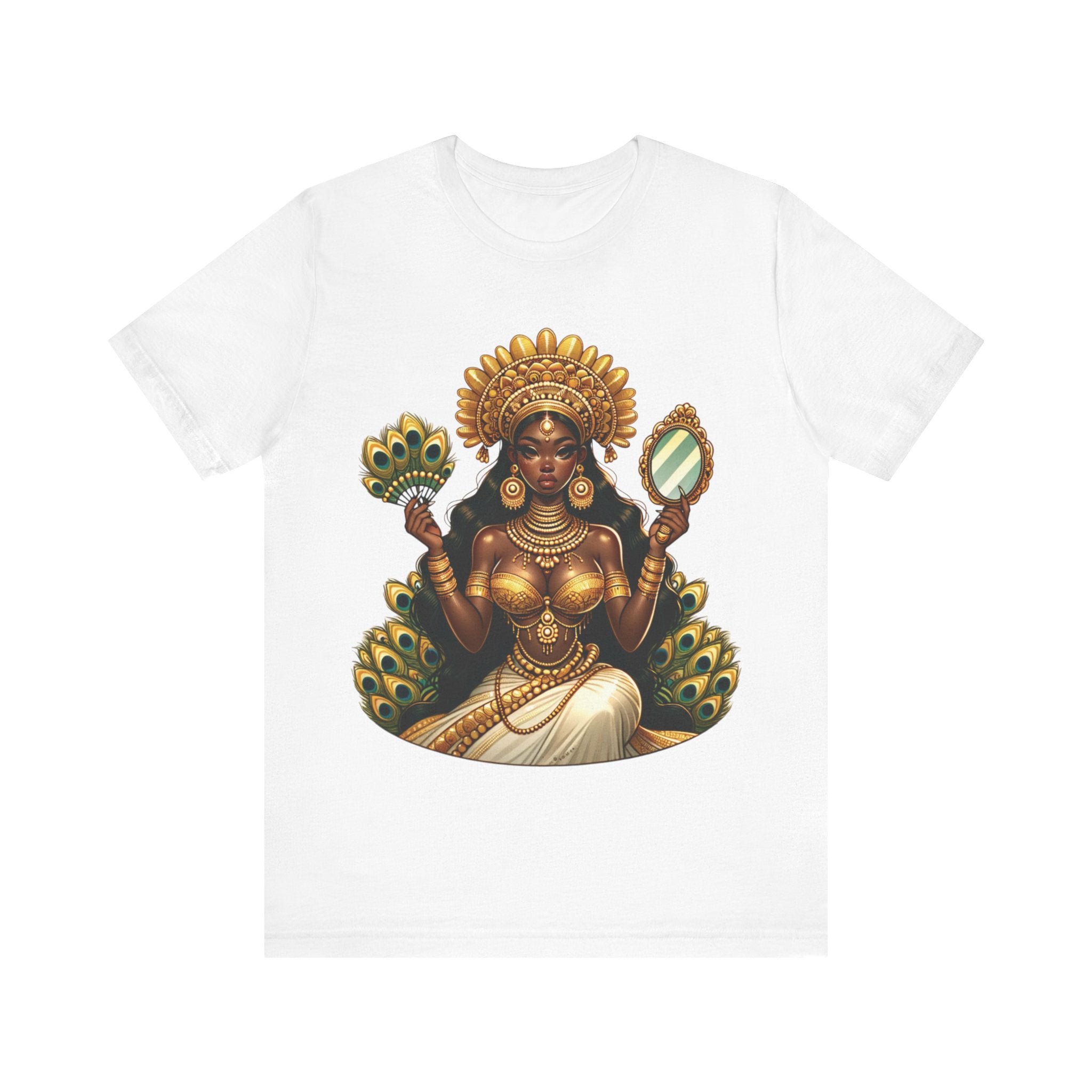 White Oshun peacock T-Shirt - Spiritual Orisha Worship & Yoruba Mythology - SanteriaGuide