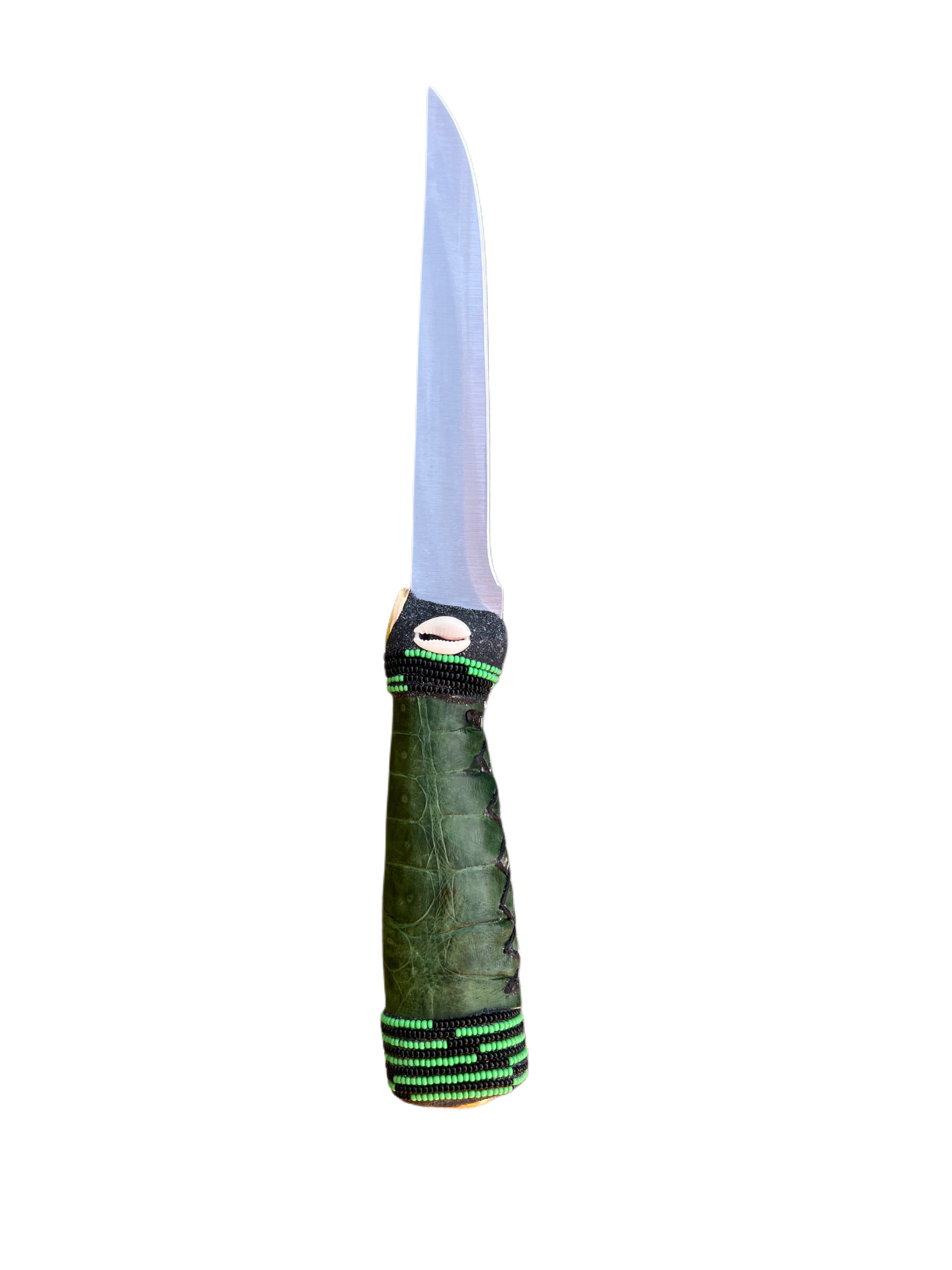 Cuchillo para Babalawo Santero Oba Oriate Oggun  - De Piel - Diseño 1