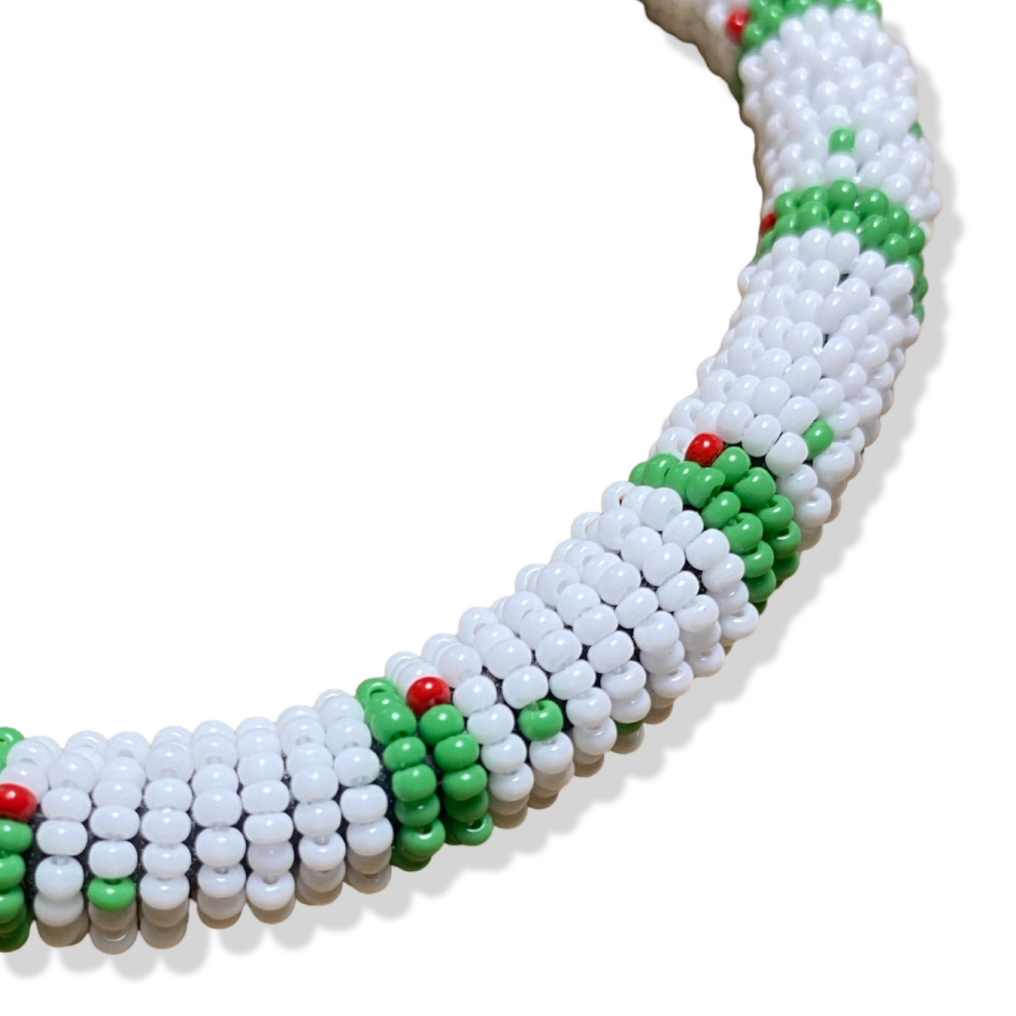 Handmade Ilde de Oduduwa Bracelet – White, Green & Red Yoruba Santeria Orisha