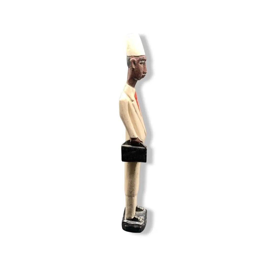 1 African Ivory Coast Baule Colonial  statue Male Statue Hand Carved Painted Doctor 12in