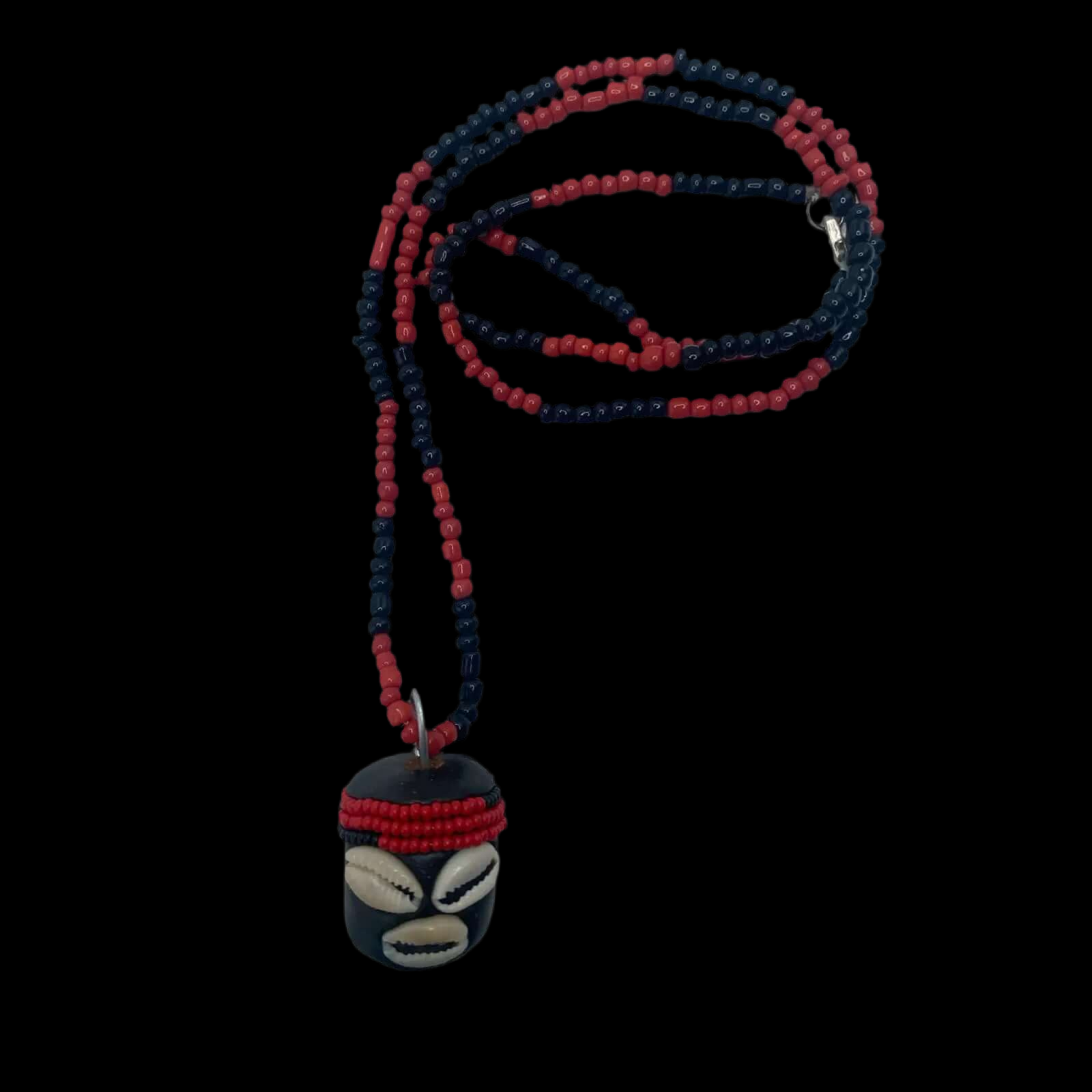 Eleke hecho a mano con colgante de cabeza de Eleguá – Collar de santería yoruba