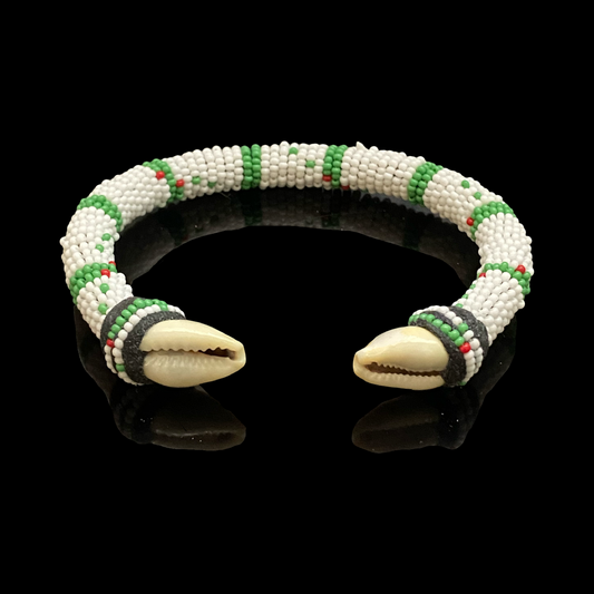 Handmade Ilde de Oduduwa Bracelet – White, Green & Red Yoruba Santeria Orisha