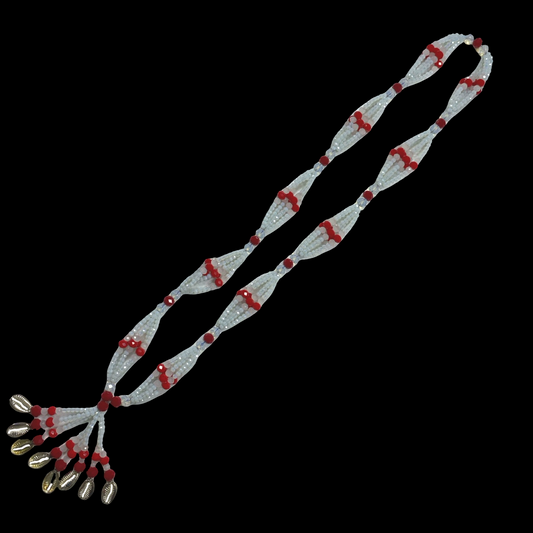 Handmade Gala de Obatalá Ayaguna – Red, White, and Clear Glass Beads for Iyawó