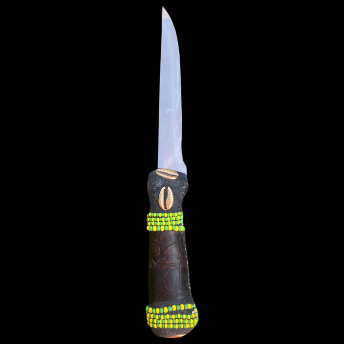 Pinaldo Cuchillo para Orunmila – De Piel, Diseño 5 (Knife with Leather for Orunmila – Design 5)