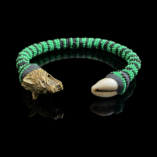 Handmade Ilde de Ogún Bracelet - Cowrie Shells and Bronze Yoruba Santeria Orisha