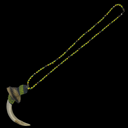 Handmade Eleke de Orunmila (Orula) - Green & Yellow Beads with Tooth & Gold Accents Yoruba Santería Orisha