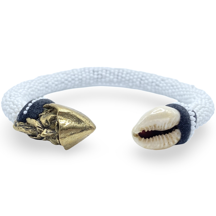 Pulsera Hecha a Mano Ilde de Obatalá - Conchas de Cauri y Orisha Santería Yoruba de Bronce