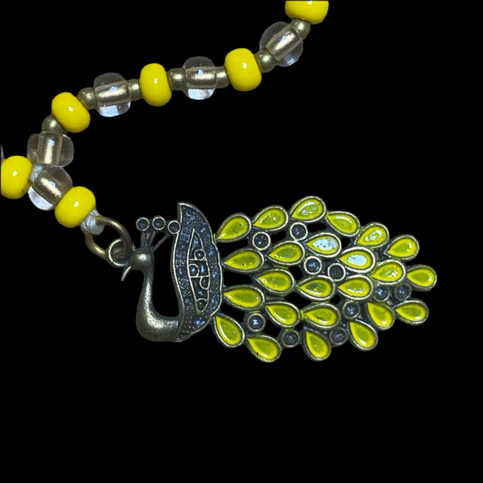 Oshún Eleke with Peacock Pendant – Handmade Beaded Necklace