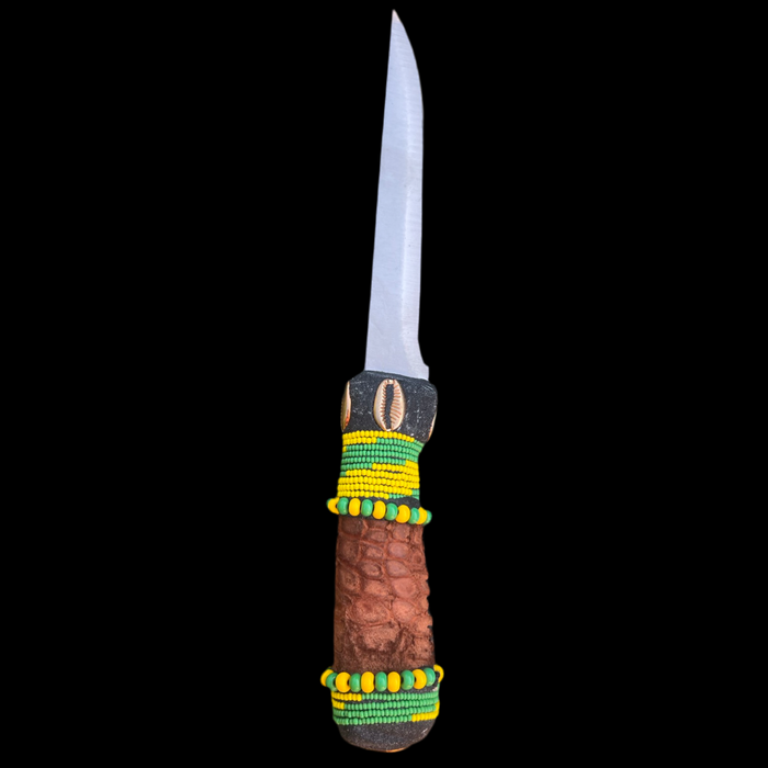 Pinaldo Cuchillo para Orunmila – De Piel, Diseño 2 (Knife with Leather for Orunmila – Design 2)