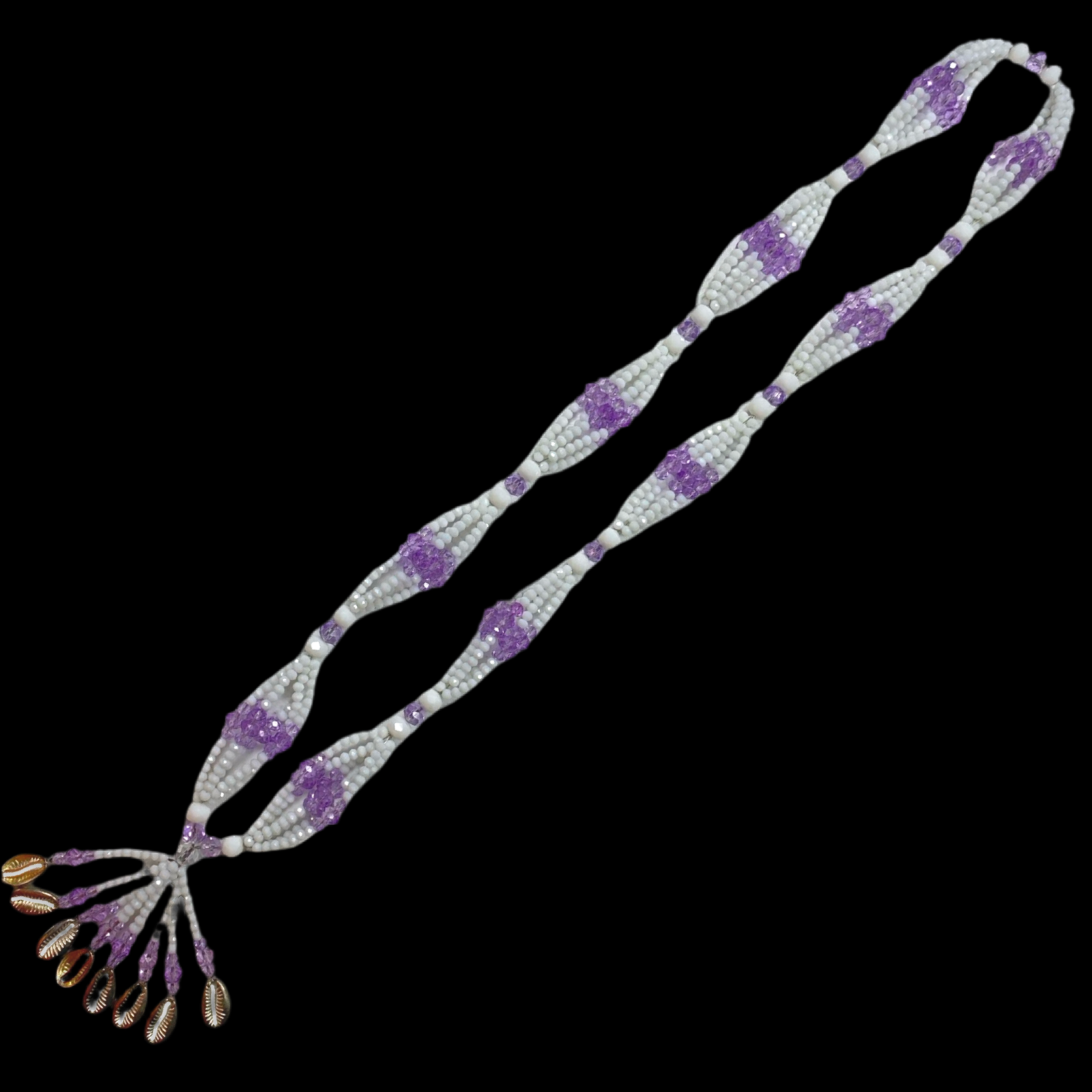 Gala de Obatalá Obamoro hecha a mano: cuentas de vidrio blanco, morado y transparente para Iyawó
