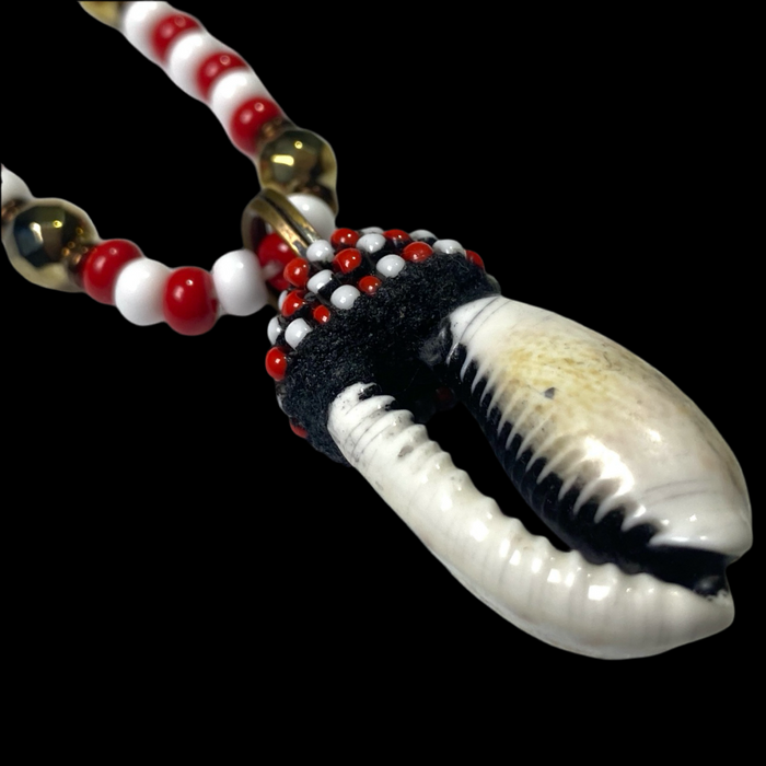 Shangó Eleke (Necklace) with Large Sacred Cowrie Shell Pendant