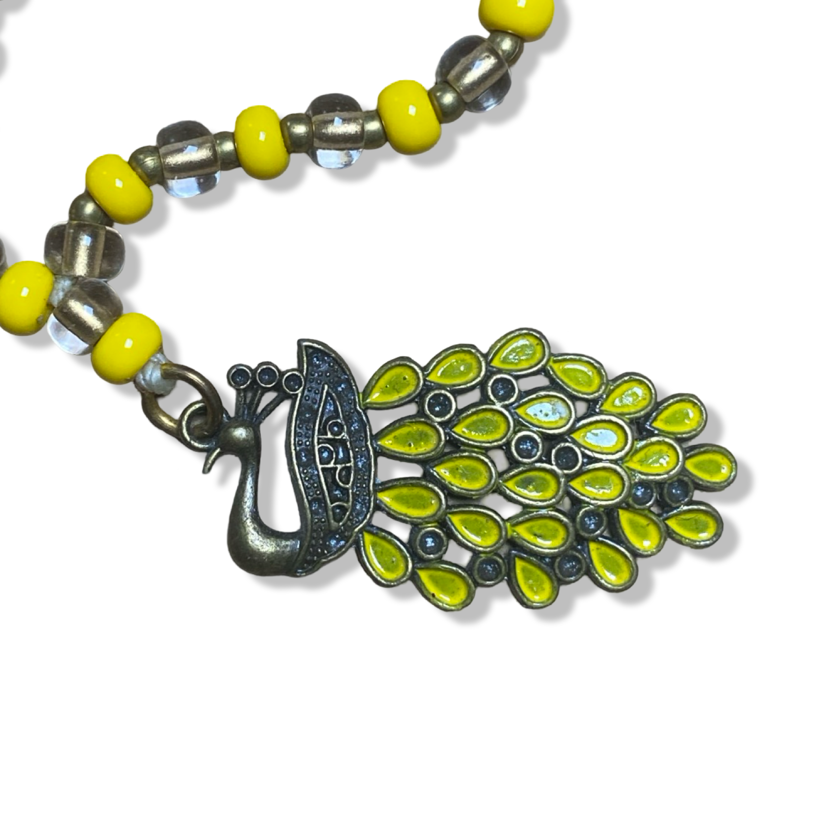 Handmade Eleke de Oshun Necklace- Yellow & Gold Beads with Bronze Pendant Yoruba Santería Orisha