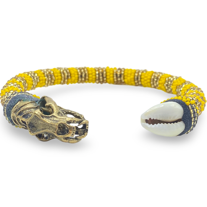 Oshún Ilde Bracelet with Cowrie Shell – Bronze Skull or Face