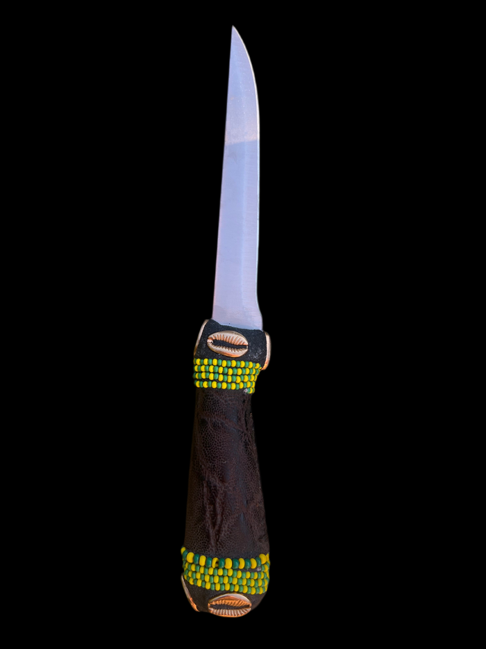 Pinaldo Cuchillo para Orunmila – De Piel, Diseño 1 (Knife with Leather for Orunmila – Design 1)