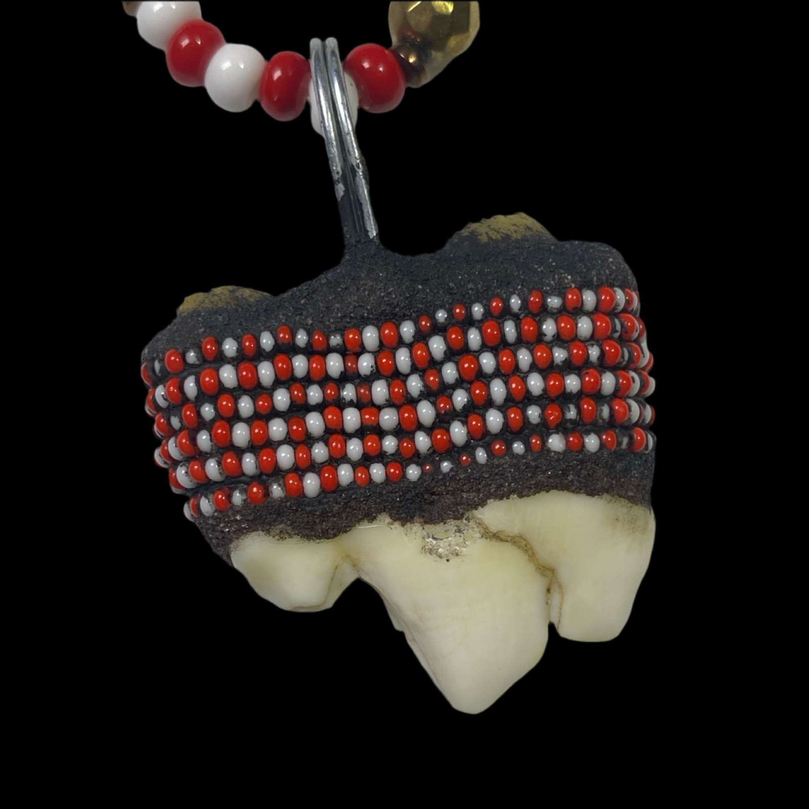 Handmade Eleke de Shango Necklace - Red, White & Tooth Yoruba Santeria Orisha