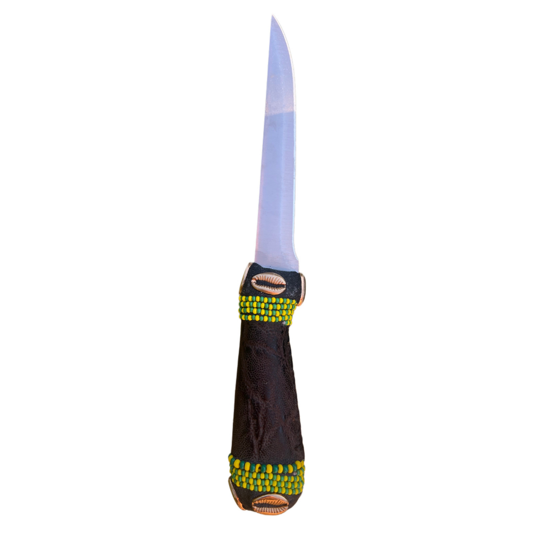 Pinaldo Cuchillo para Orunmila – De Piel, Diseño 1 (Knife with Leather for Orunmila – Design 1)
