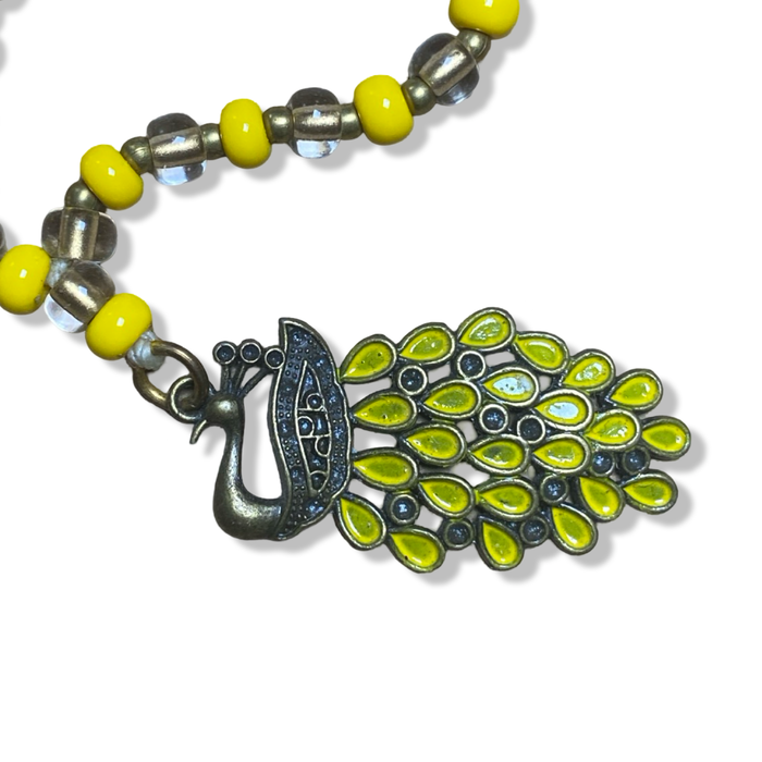 Oshún Eleke with Peacock Pendant – Handmade Beaded Necklace