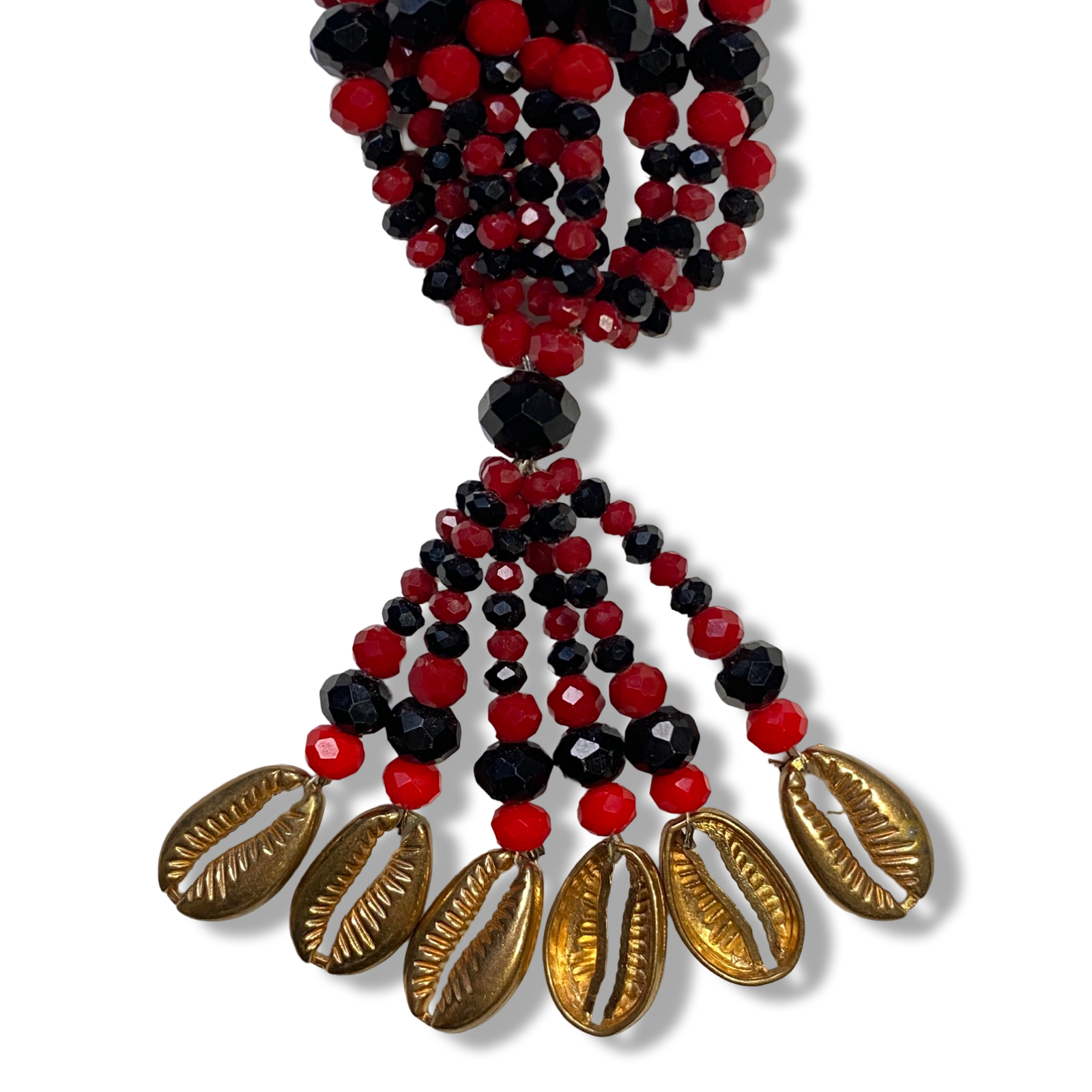 Close-up of the gala necklace showing detailed beadwork.