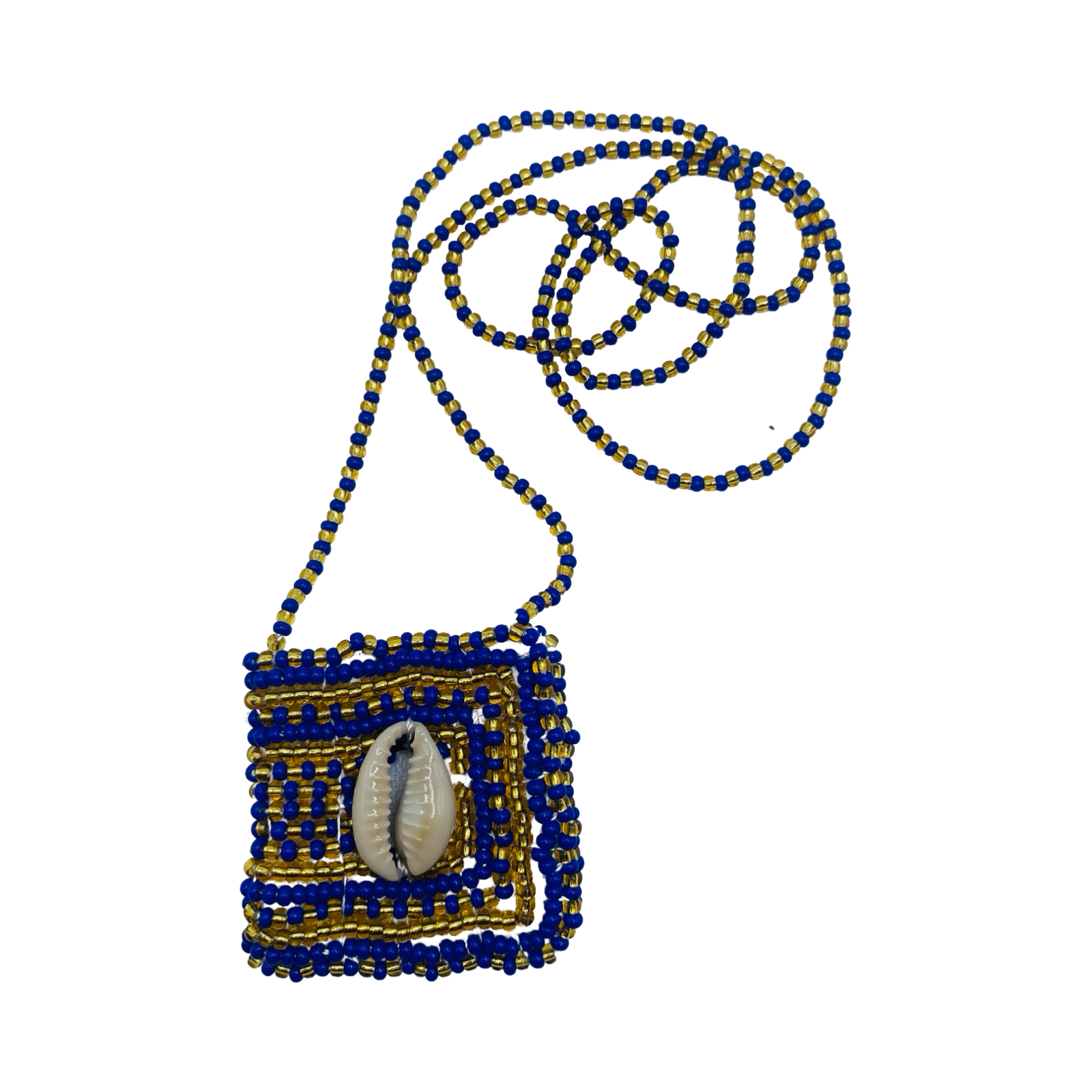 Handmade Eleke de Ochosi necklace crafted with crystal beads and a protective macuto.