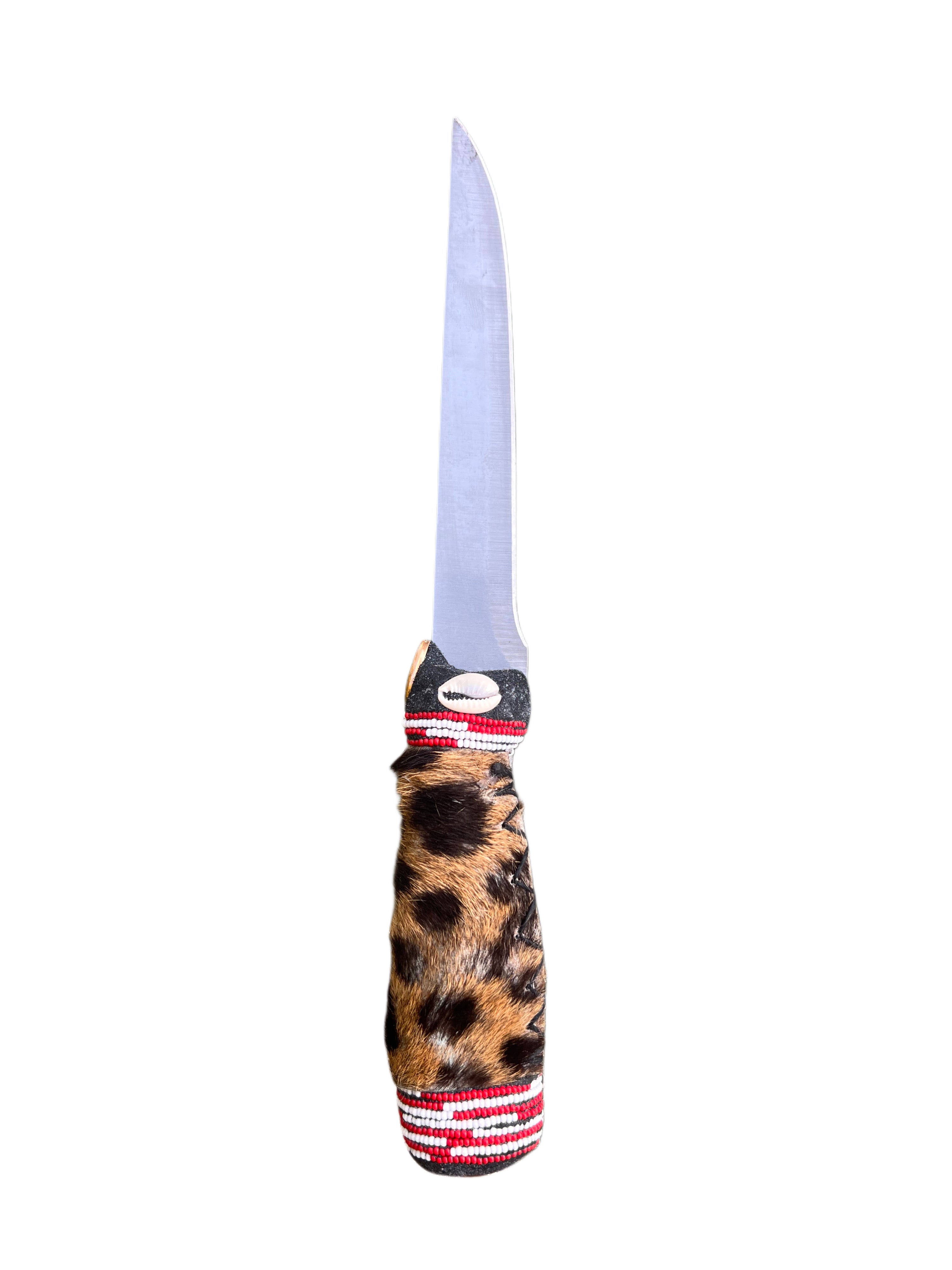 Cuchillo para Babalawo Santero Oba Oriate Shango - De Piel - Diseño 1