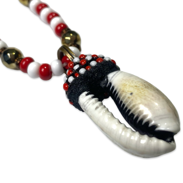 Shangó Eleke (Necklace) with Large Sacred Cowrie Shell Pendant