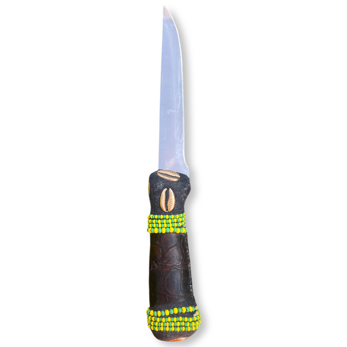 Pinaldo Cuchillo para Orunmila – De Piel, Diseño 5 (Knife with Leather for Orunmila – Design 5)