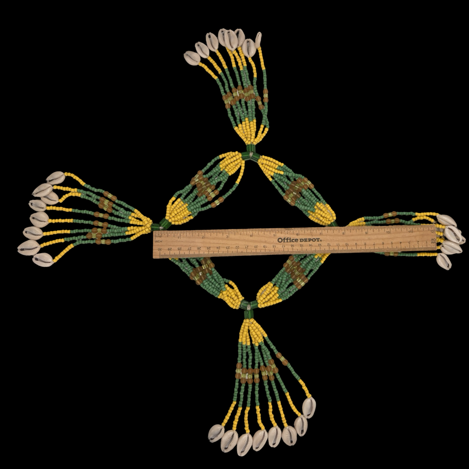 Mazo de Orunmila hecho a mano - Orisha Santería Yoruba Verde y Amarillo
