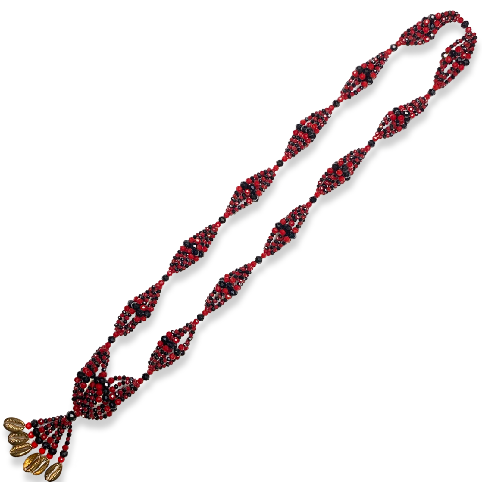 Eleguá gala necklace made with red and black beads.