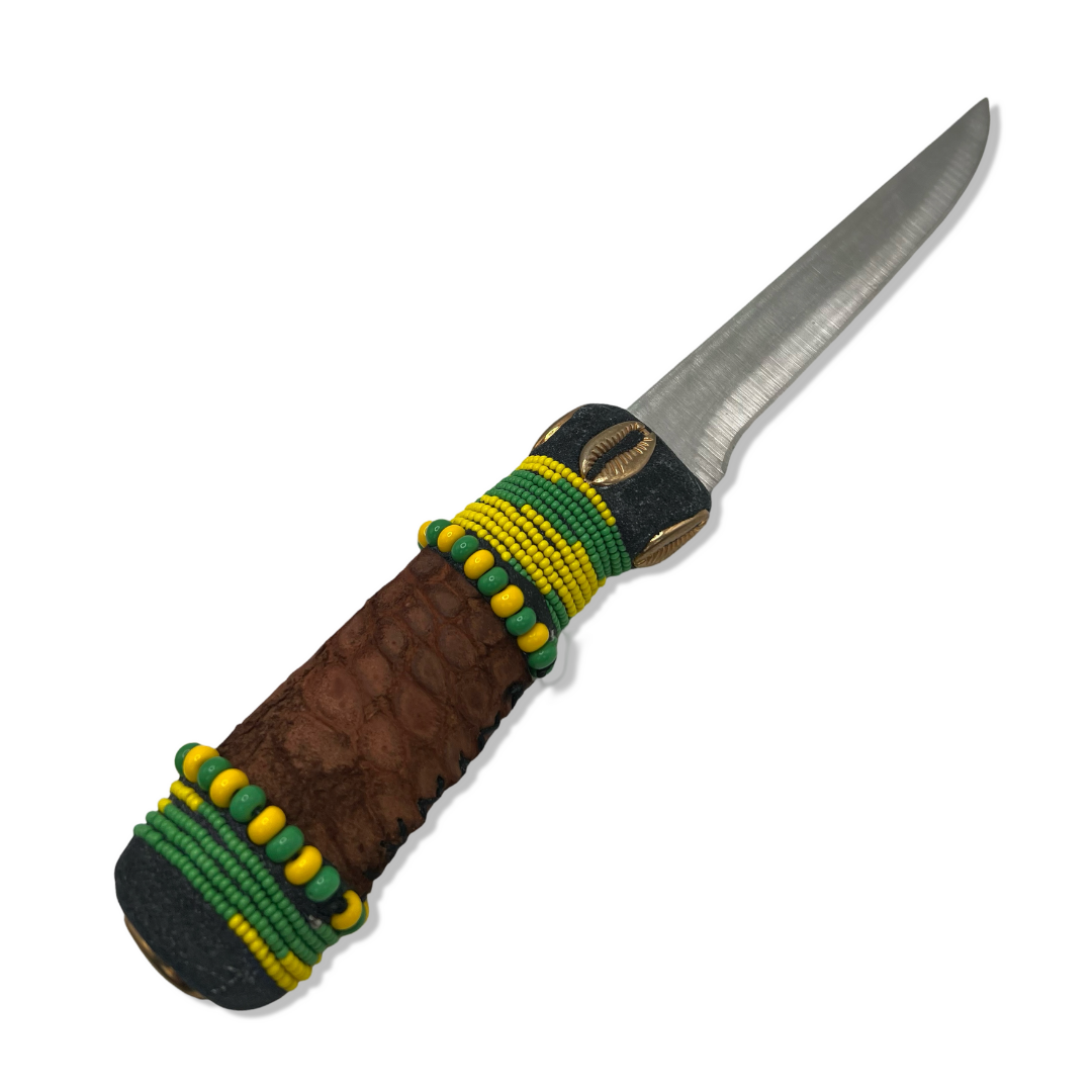 Pinaldo Cuchillo para Orunmila – De Piel, Diseño 2 (Knife with Leather for Orunmila – Design 2)