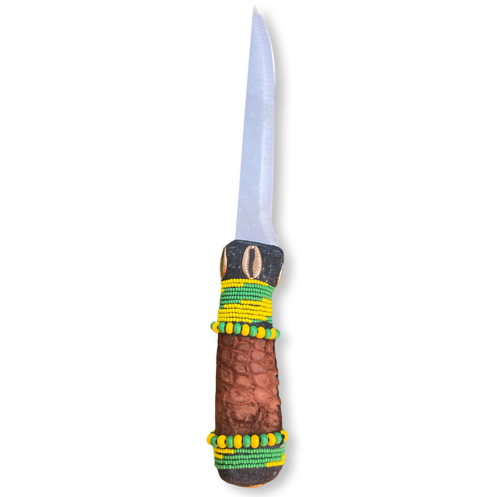 Pinaldo Cuchillo para Orunmila – De Piel, Diseño 2 (Knife with Leather for Orunmila – Design 2)